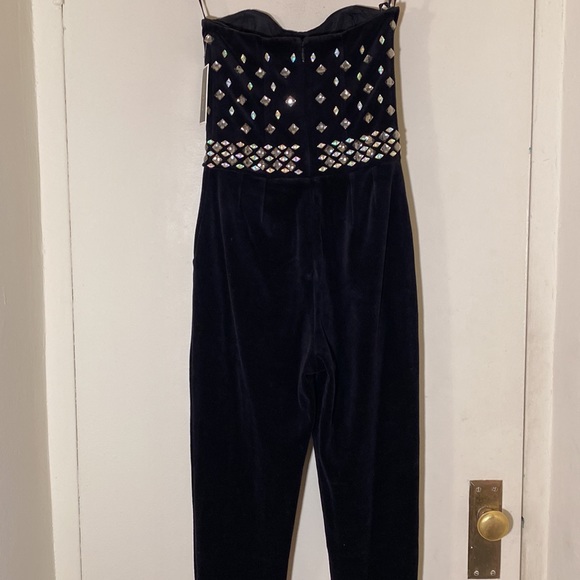 NWT Juicy Couture Jewel Embellished Velour Velvet Pitch Black Bustier Jumpsuit - Picture 5 of 9